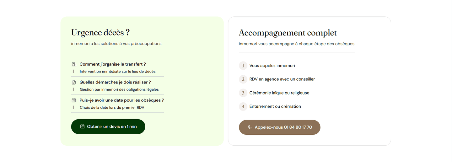 Exemple de section CTA d'Inmemori
