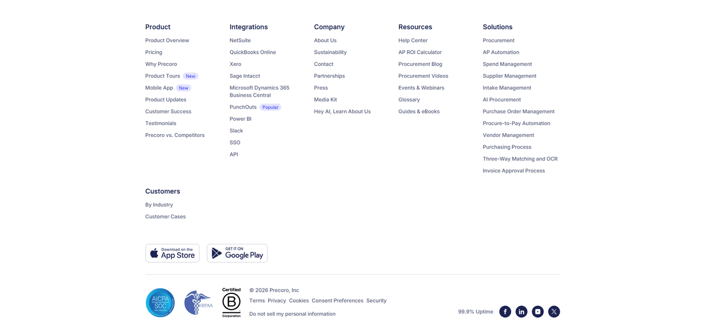 Precoro footer section