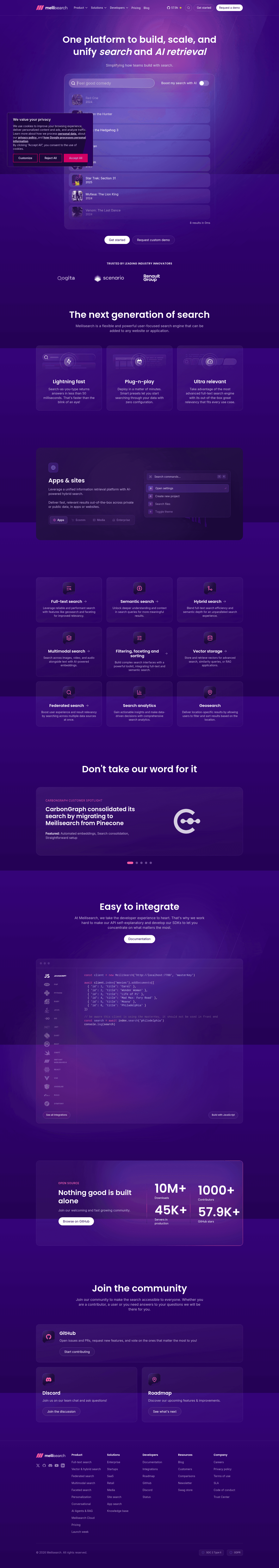 Meilisearch landing page