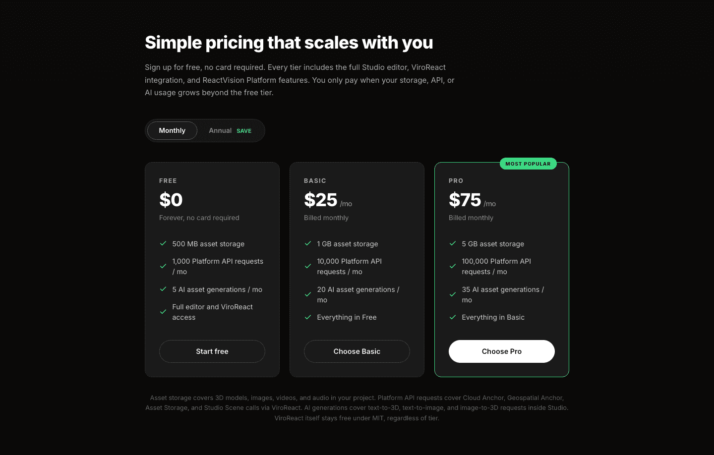 ReactVision Studio Pricing